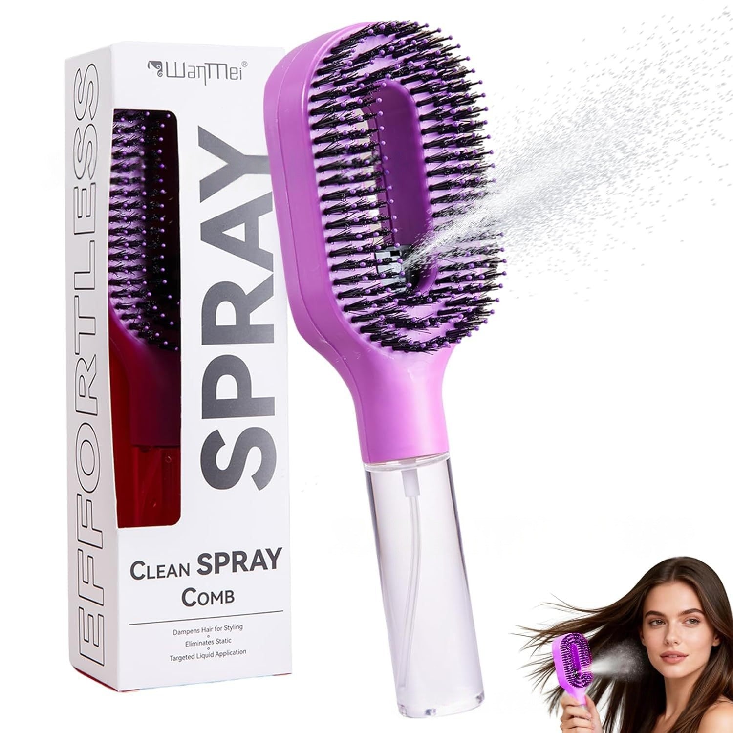 Clean Spray Comb – 2-in-1 Hair Brush with Built-in Water Sprayer