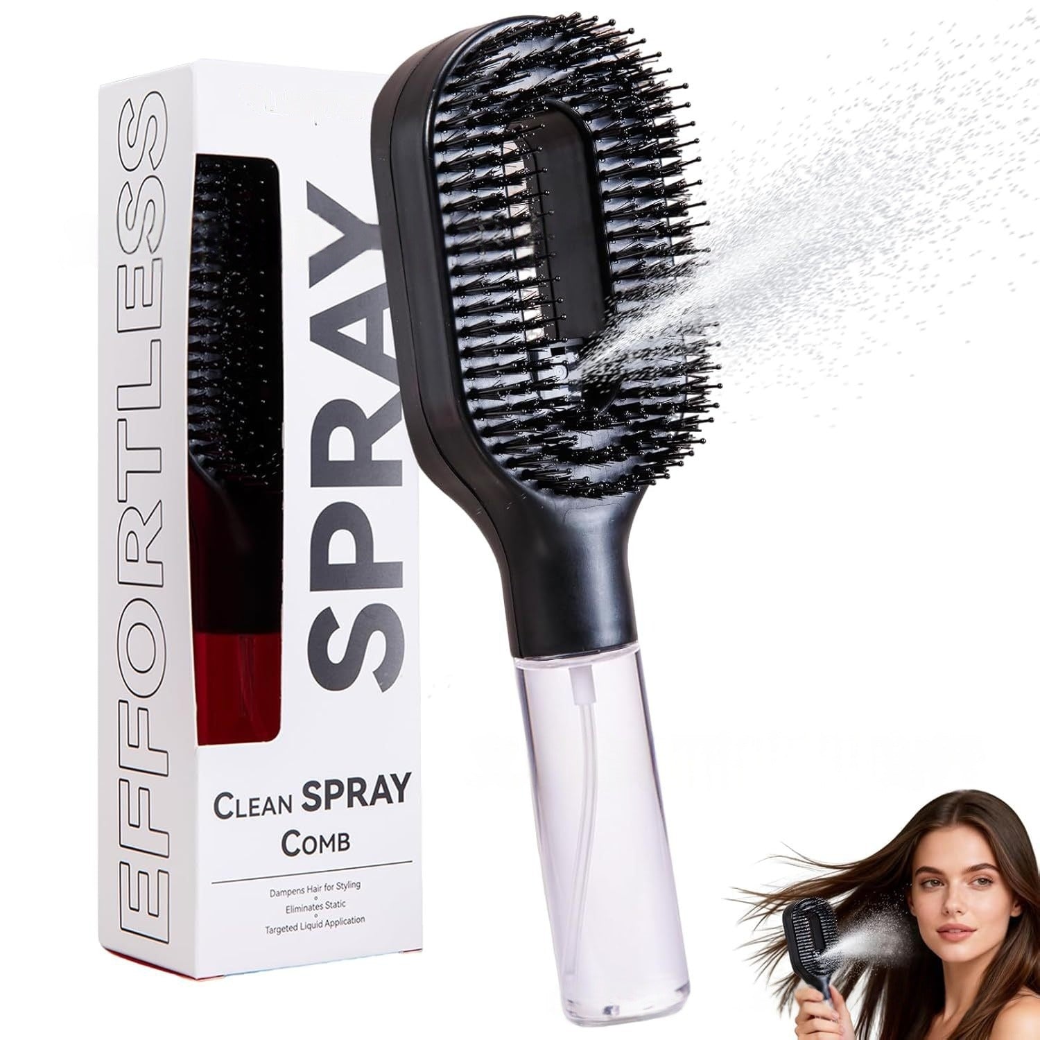 Clean Spray Comb – 2-in-1 Hair Brush with Built-in Water Sprayer