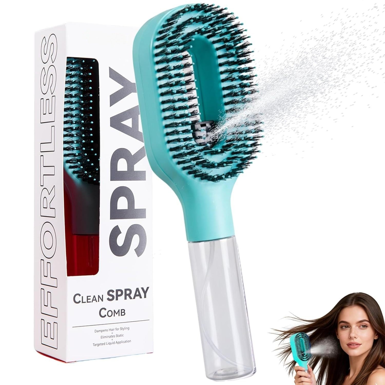 Clean Spray Comb – 2-in-1 Hair Brush with Built-in Water Sprayer