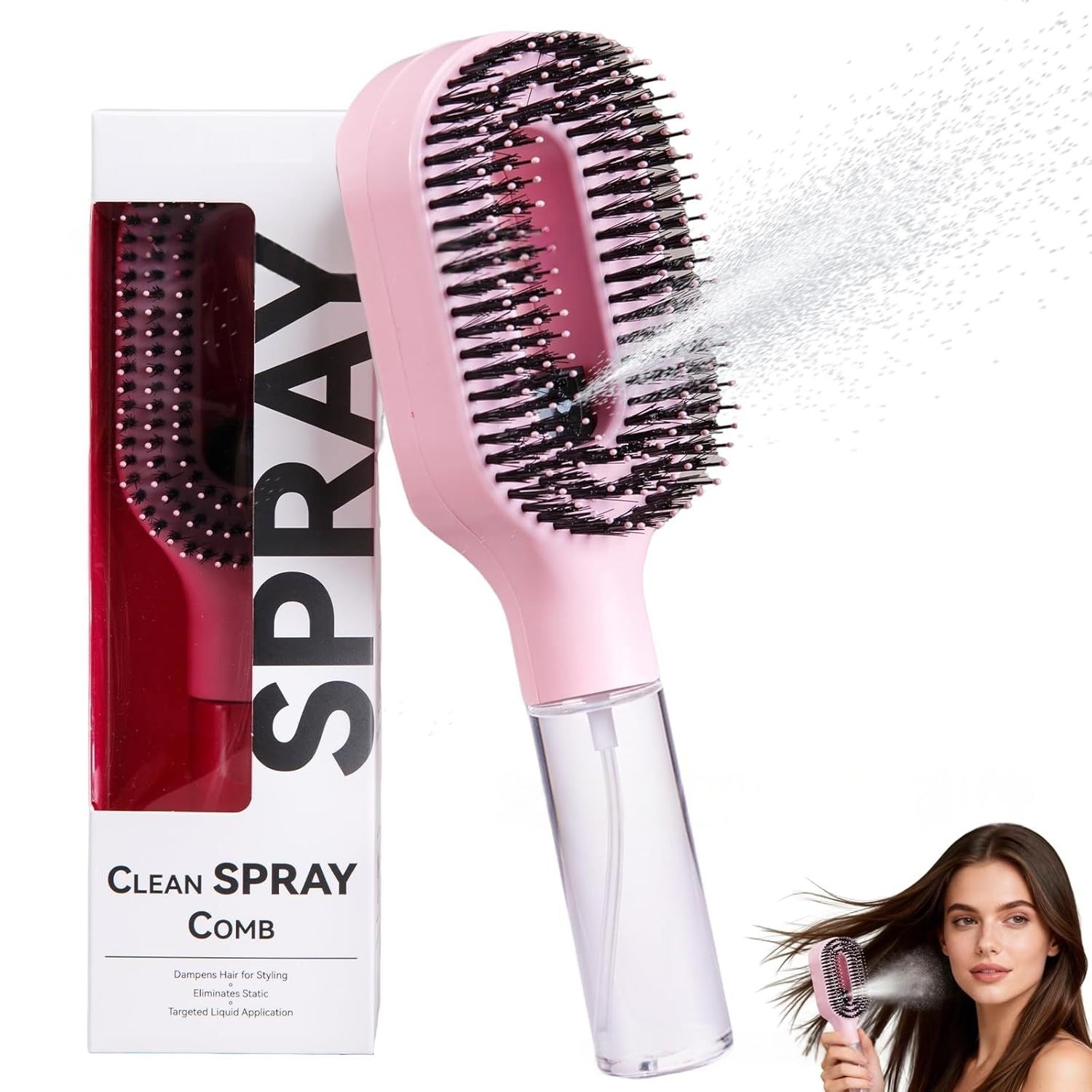 Clean Spray Comb – 2-in-1 Hair Brush with Built-in Water Sprayer