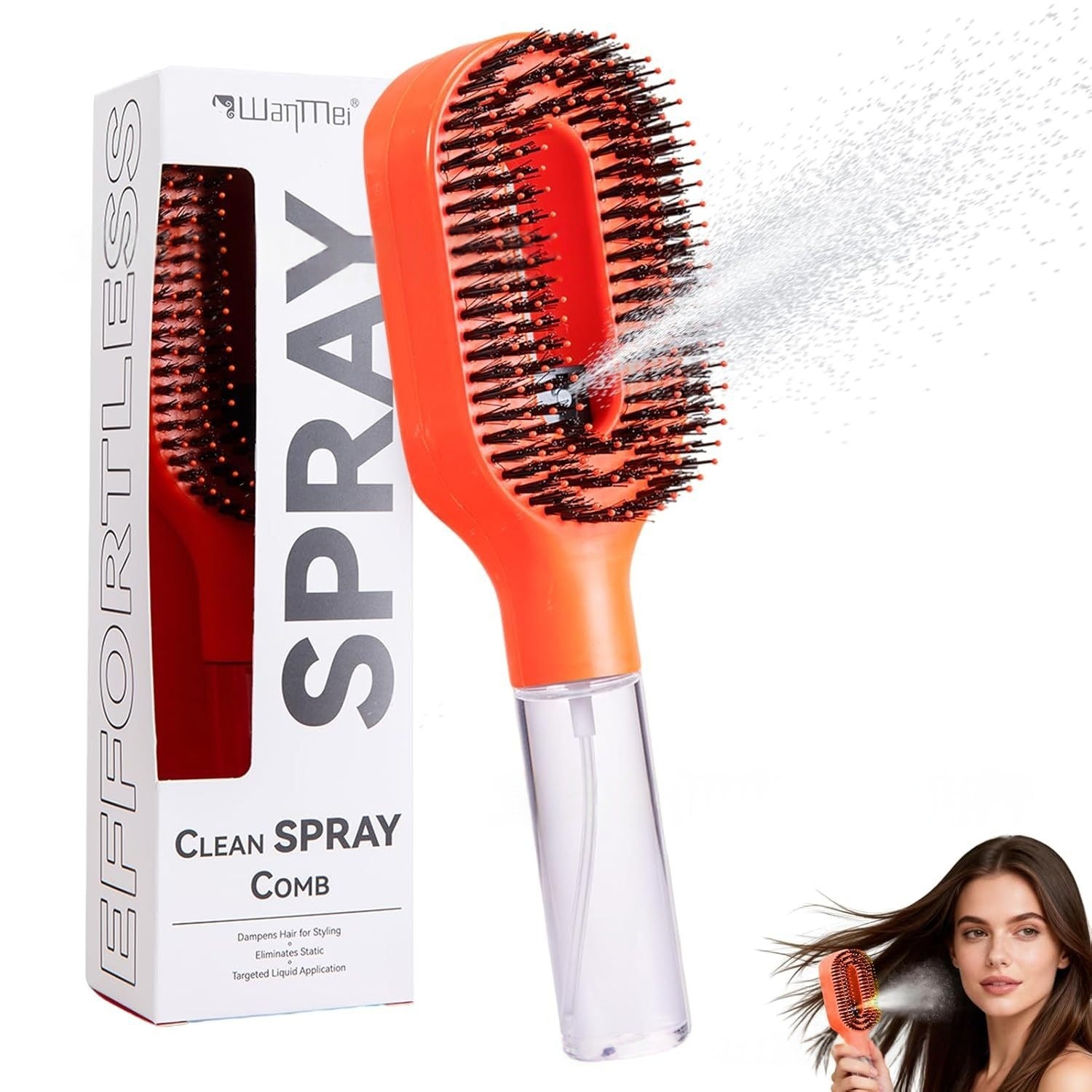 Clean Spray Comb – 2-in-1 Hair Brush with Built-in Water Sprayer
